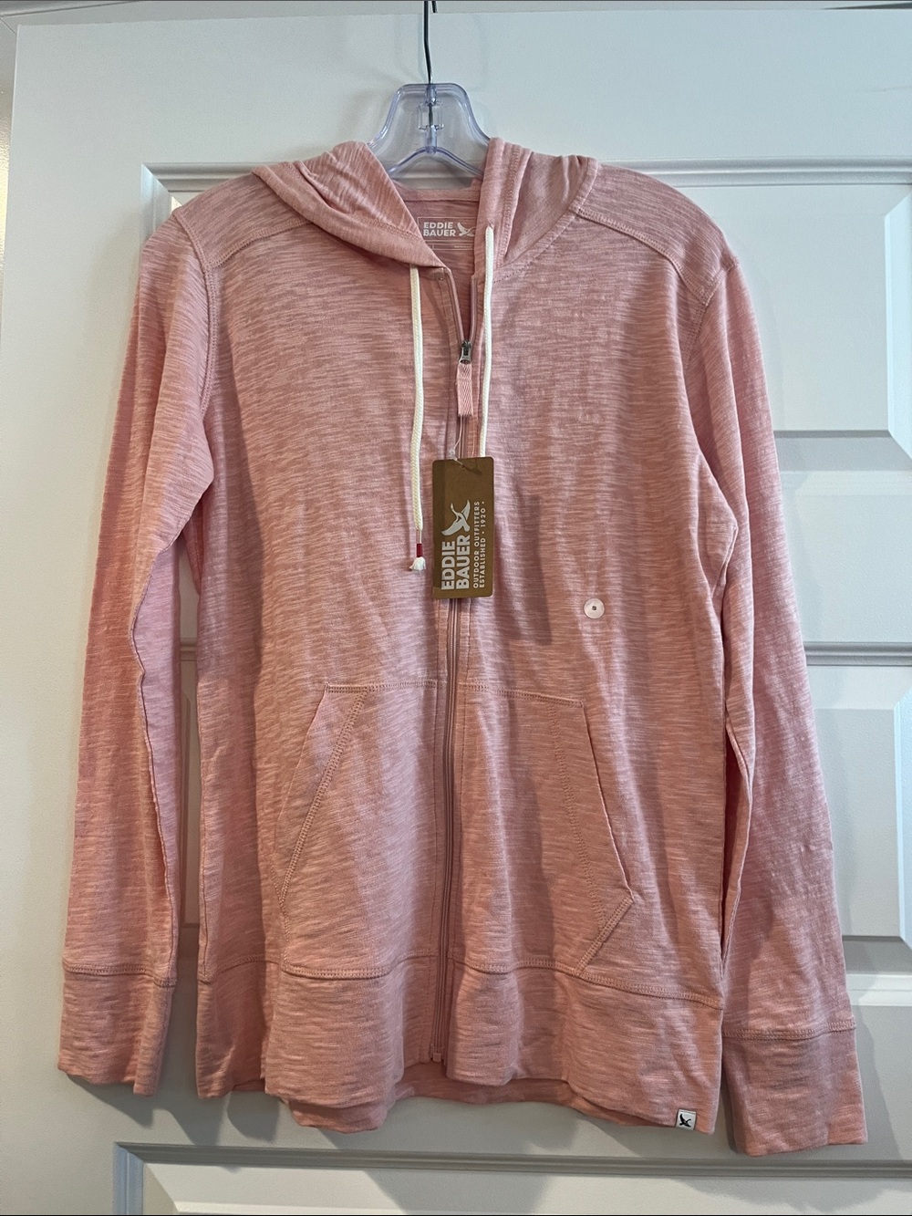 Eddie Bauer long sleeve lightweight slub full zip hoodie jacket cameo pink NEW